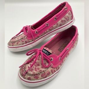 SPERRY | Girls Pink Leopard Sequins Sliders sz 1.5